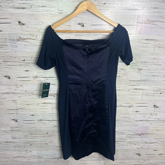 Lauren Ralph Lauren dress navy blue ruched midi size 10 NWT - Picture 7 of 9